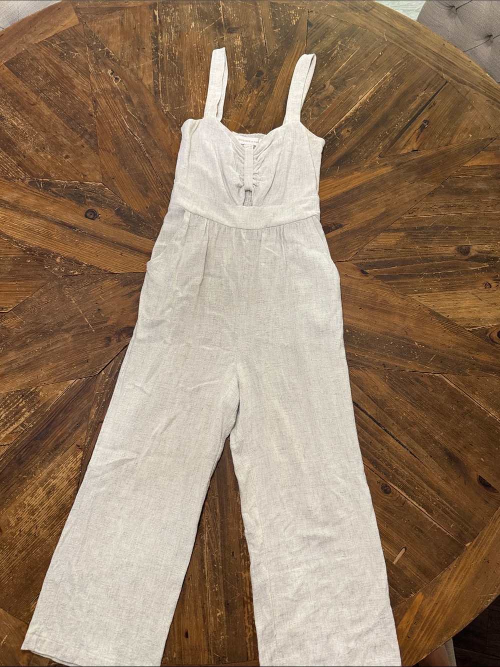 Linen-Blend Wide Leg Jumpsuit in light tan